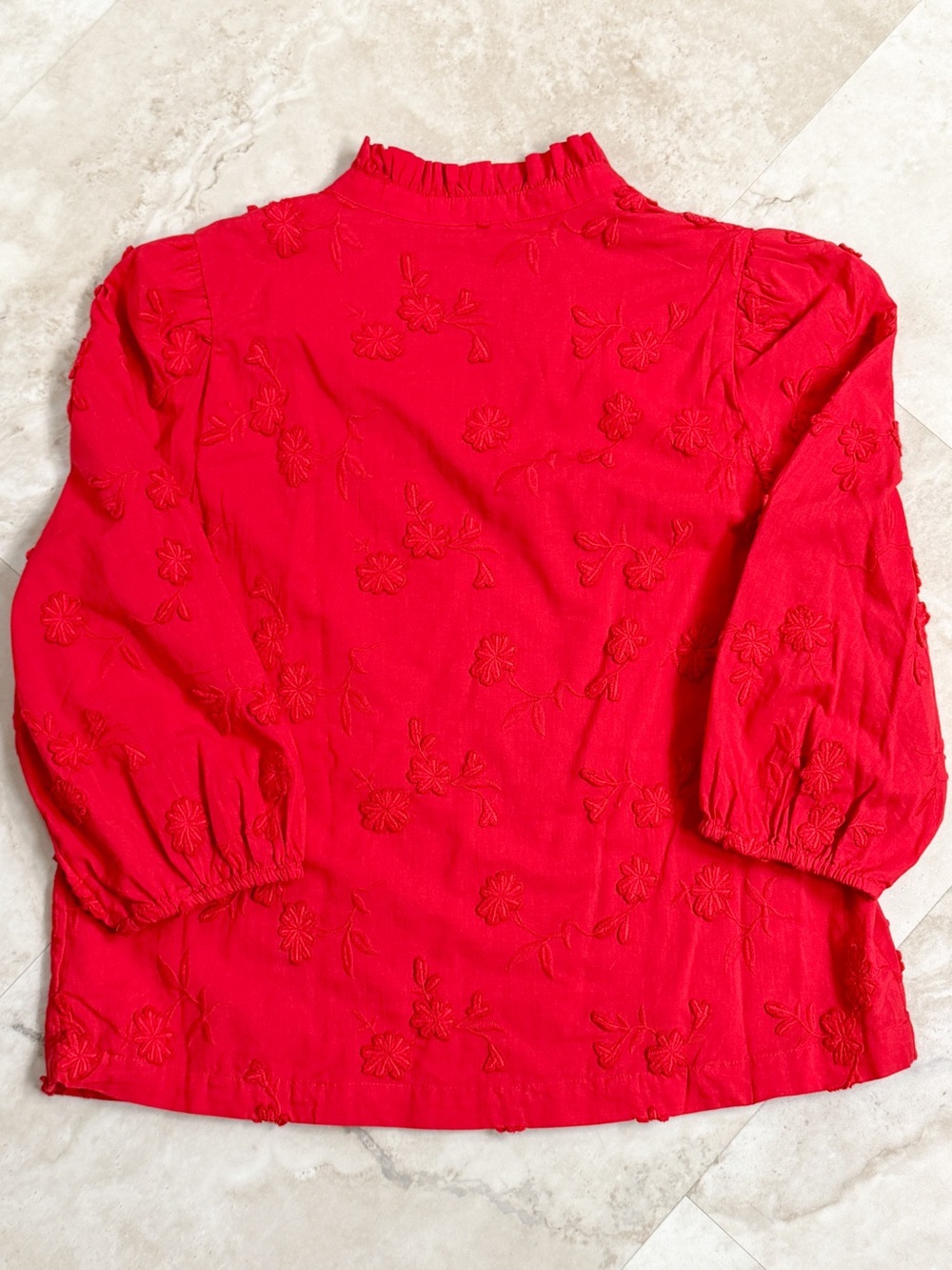 Crown & Ivy Red Embroidered Floral Blouse Medium Cotton Puff Sleeve Boho Top - Picture 7 of 7
